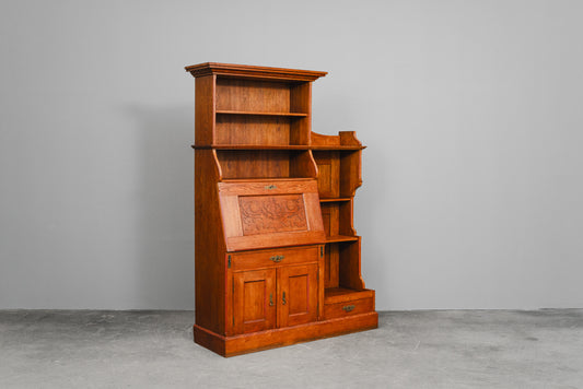 Jugendstil Bücherregal mit Sekretärfach in Eiche - Anfang des 20.Jahrhunderts