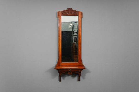 Jugendstil Wandspiegel mit Konsole in Nussbaum - Anfang des 20.Jahrhunderts