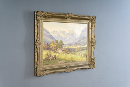 großes Gemälde mit Alpenmalerei, erste Hälfte des 20.Jahrhunderts - ECW Rezlaff Malerei Ölbild Bild Kunst Alt Antik MÖBLINGER