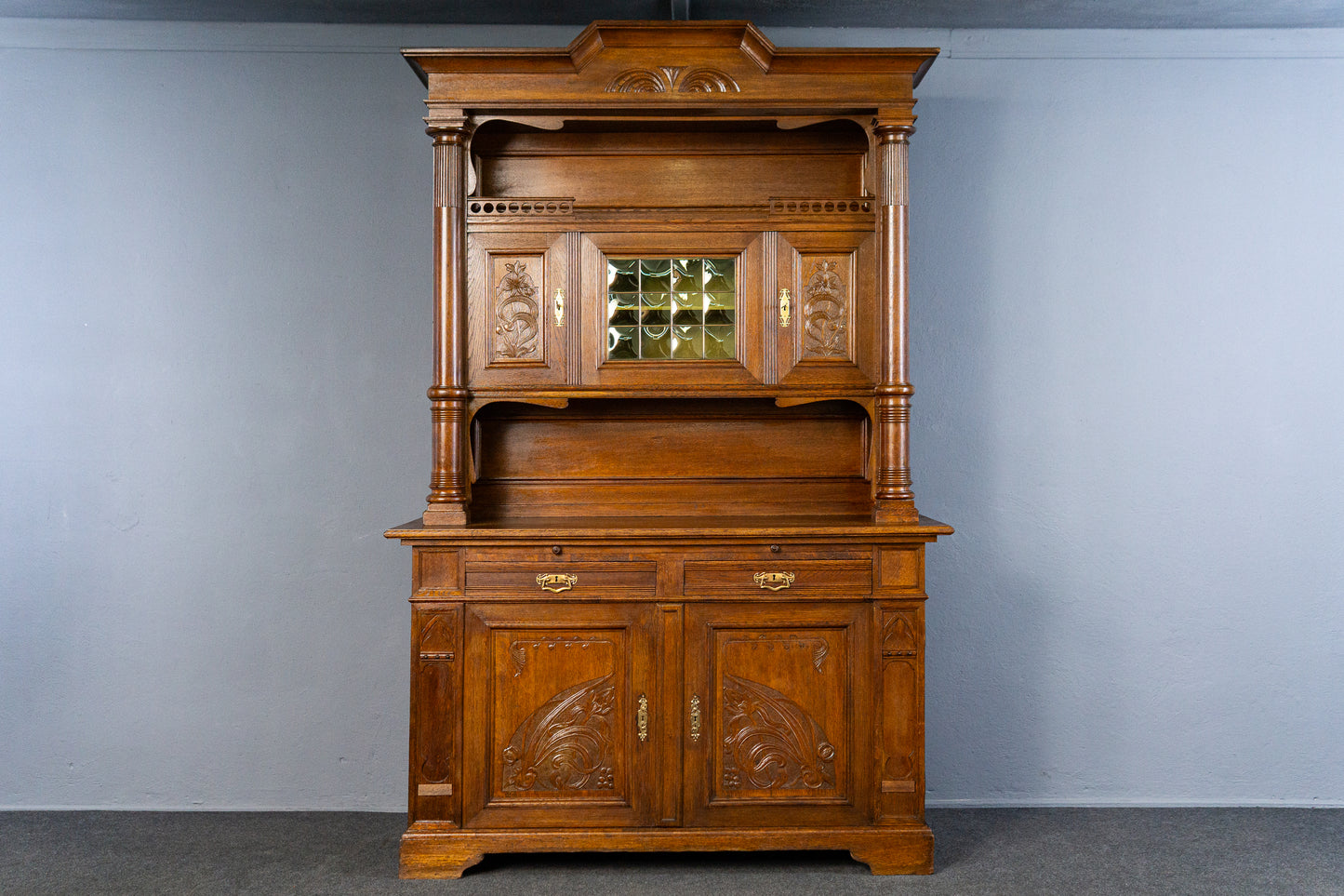 wunderschönes Jugendstil Aufsatzbuffet, Anfang des 20.Jahrhunderts - Eiche Buffet Schrank Anrichte Vitrine Alt Antik MÖBLINGER