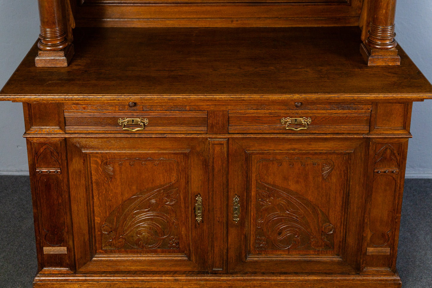 wunderschönes Jugendstil Aufsatzbuffet, Anfang des 20.Jahrhunderts - Eiche Buffet Schrank Anrichte Vitrine Alt Antik MÖBLINGER