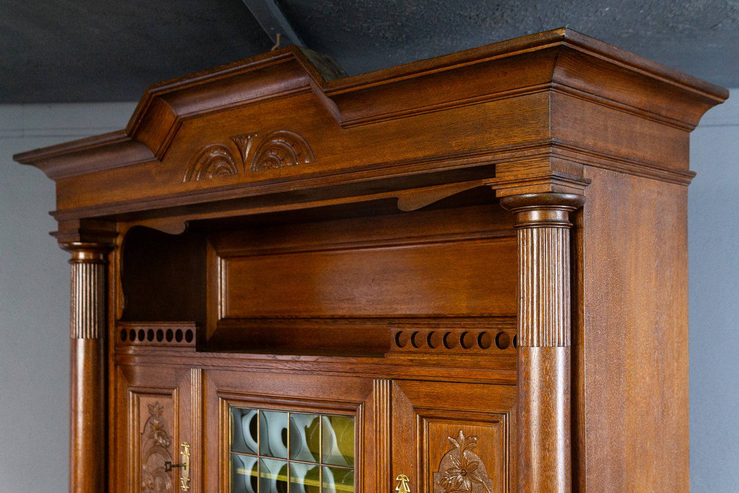wunderschönes Jugendstil Aufsatzbuffet, Anfang des 20.Jahrhunderts - Eiche Buffet Schrank Anrichte Vitrine Alt Antik MÖBLINGER