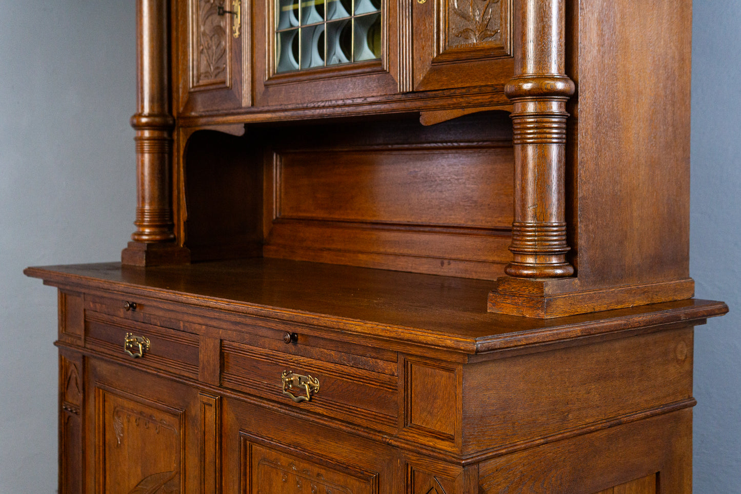 wunderschönes Jugendstil Aufsatzbuffet, Anfang des 20.Jahrhunderts - Eiche Buffet Schrank Anrichte Vitrine Alt Antik MÖBLINGER