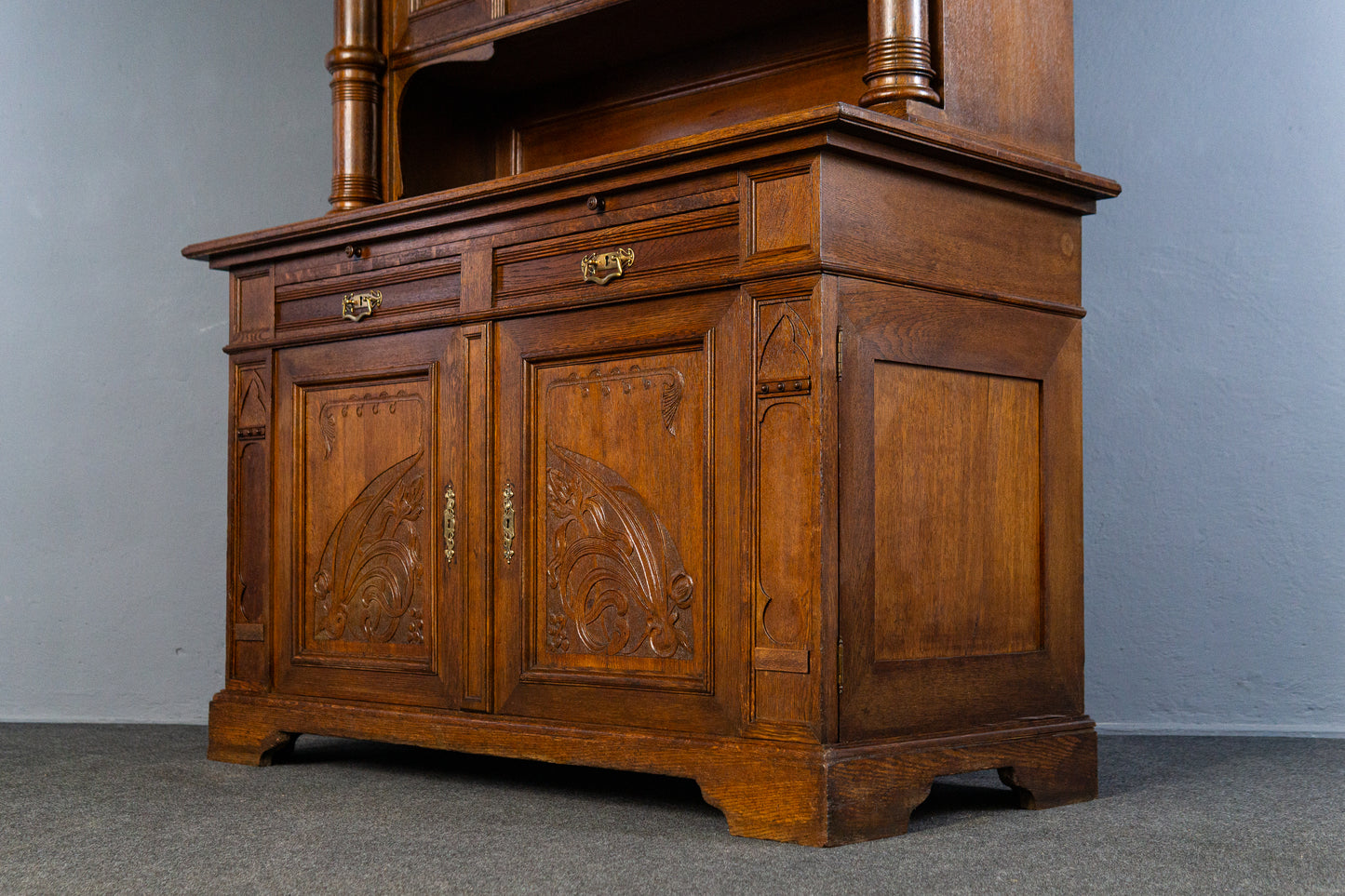wunderschönes Jugendstil Aufsatzbuffet, Anfang des 20.Jahrhunderts - Eiche Buffet Schrank Anrichte Vitrine Alt Antik MÖBLINGER