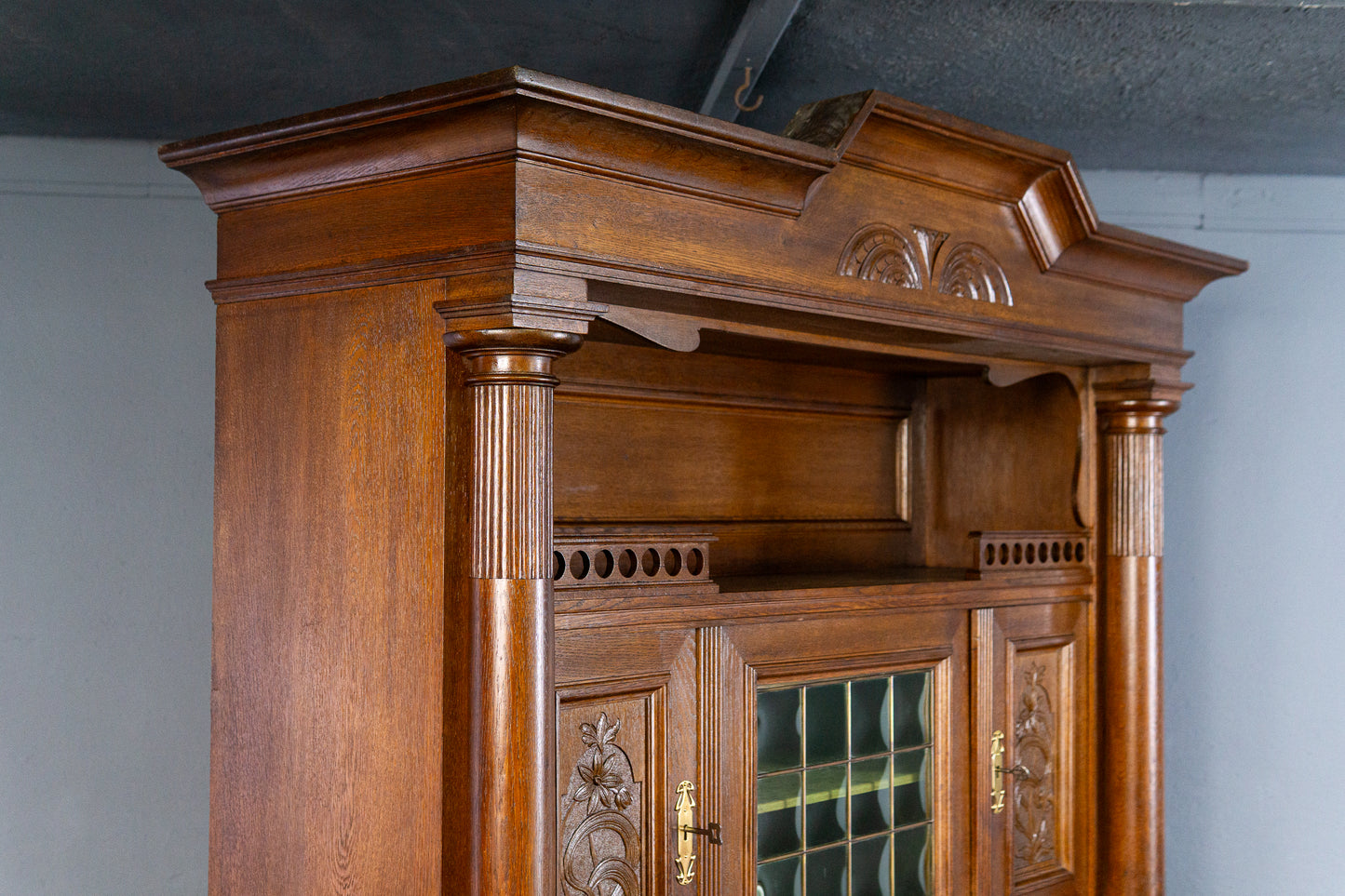 wunderschönes Jugendstil Aufsatzbuffet, Anfang des 20.Jahrhunderts - Eiche Buffet Schrank Anrichte Vitrine Alt Antik MÖBLINGER