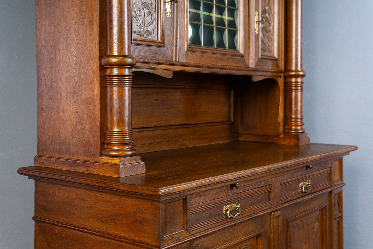 wunderschönes Jugendstil Aufsatzbuffet, Anfang des 20.Jahrhunderts - Eiche Buffet Schrank Anrichte Vitrine Alt Antik MÖBLINGER