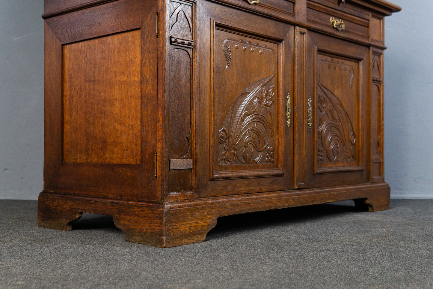 wunderschönes Jugendstil Aufsatzbuffet, Anfang des 20.Jahrhunderts - Eiche Buffet Schrank Anrichte Vitrine Alt Antik MÖBLINGER