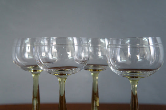 4er Set Theresienthal Weingläser Stengelglas Römer grüner Stiel Jugendstil Art Deco