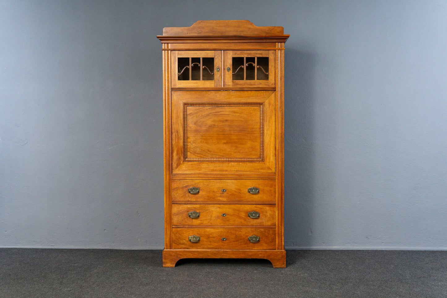 eleganter Jugendstil Standsekretär, Anfang des 20.Jahrhunderts - Sekretär Schrank Schreibtisch Kommode Nussbaum Büro Alt Antik MÖBLINGER