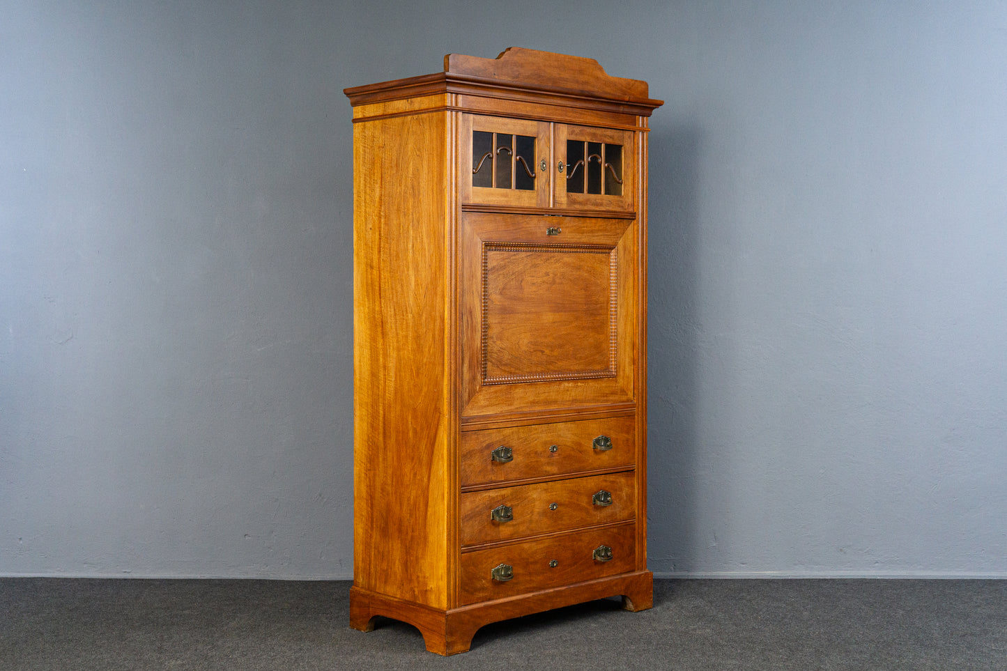 eleganter Jugendstil Standsekretär, Anfang des 20.Jahrhunderts - Sekretär Schrank Schreibtisch Kommode Nussbaum Büro Alt Antik MÖBLINGER