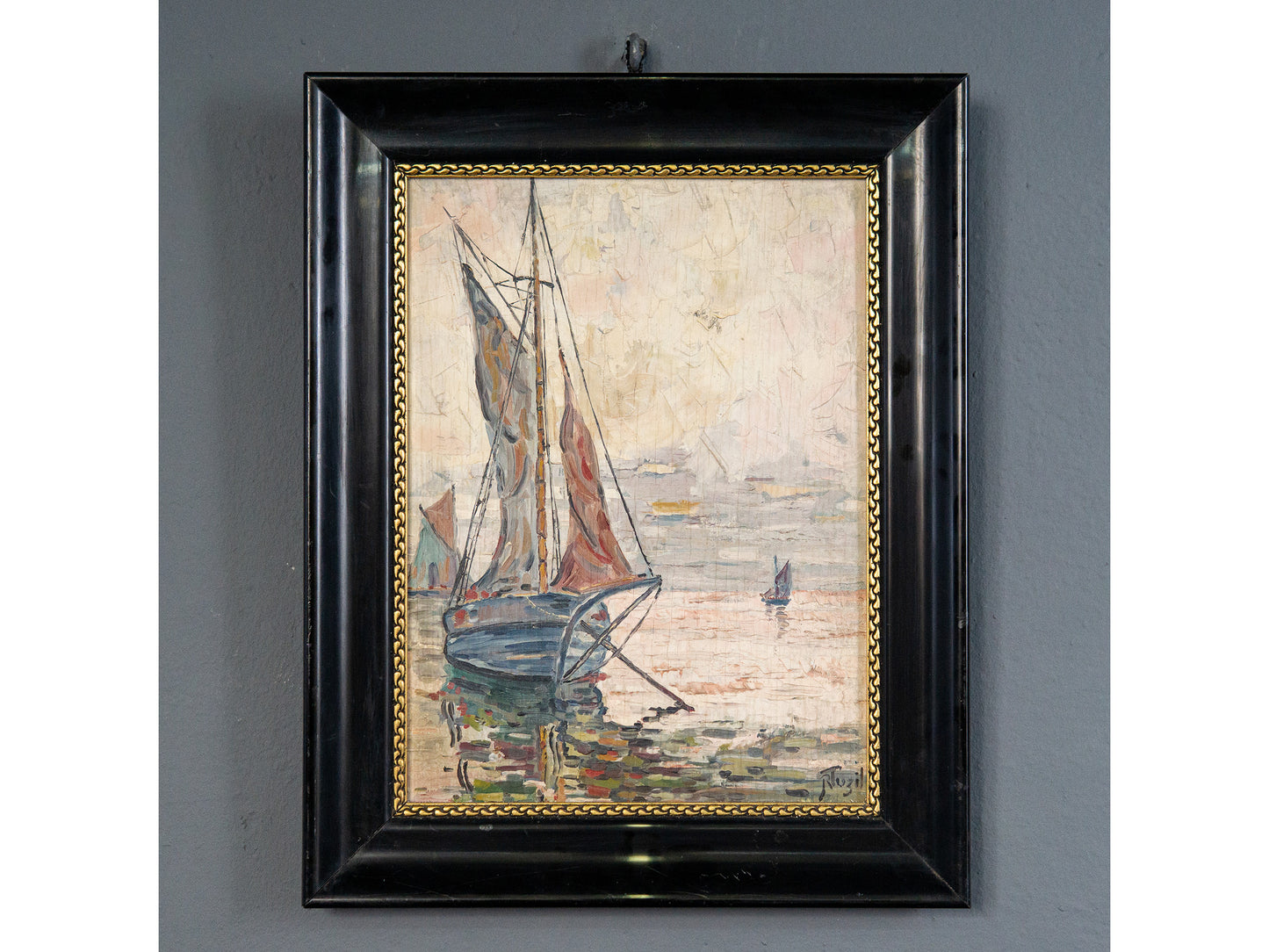 Maritimes gerahmtes Ölgemälde, erste Hälfte des 20.Jahrhunderts - Ölbild Gemälde Malerei Kunst Maritim Alt Antik MÖBLINGER