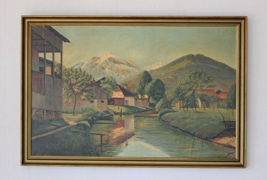 Großes Ölgemälde signiert Bild Kunst Öl Leinwand Rahmen 251