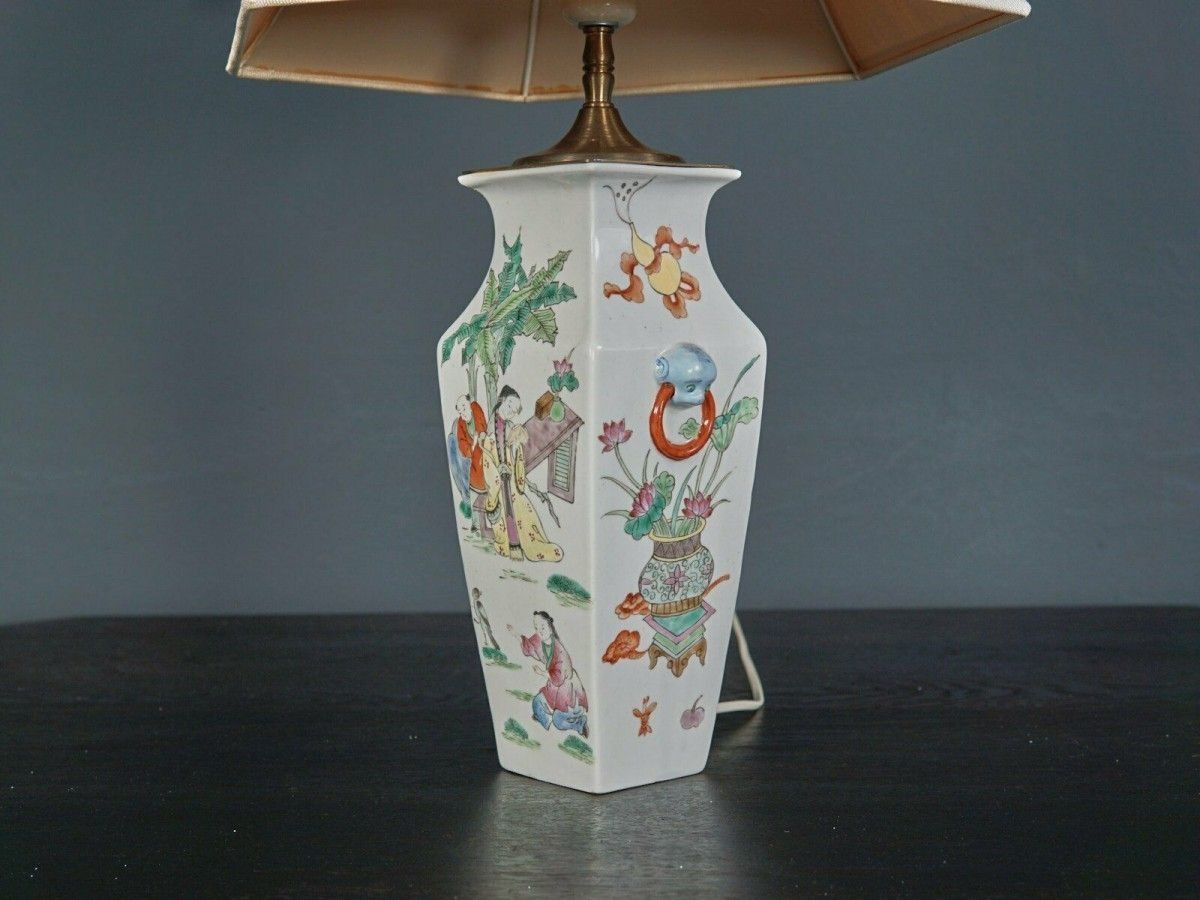 Lampe Asiatika Leuchte Tischlampe Licht Schirm Alt 2103_2203