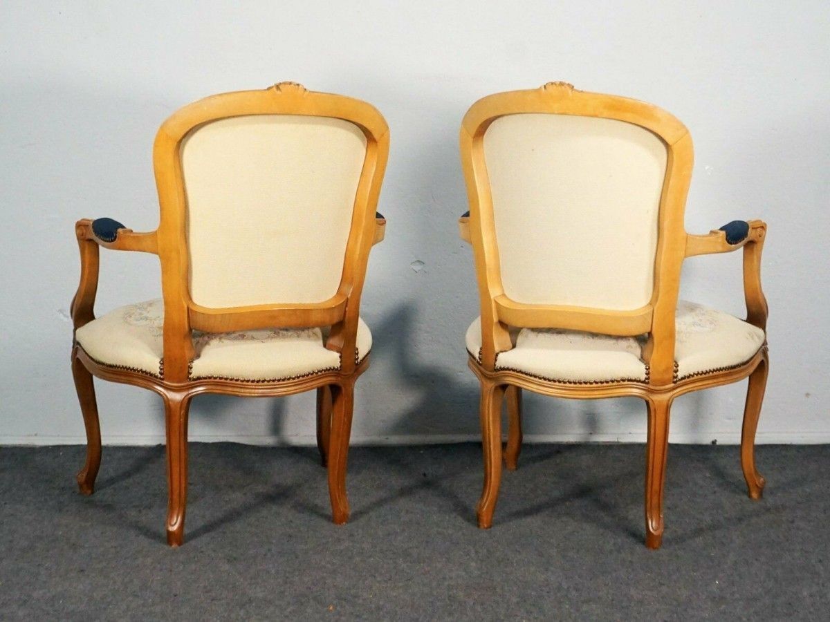 Armlehnsessel Rokoko-Stil Buche Stuhl Polster Alt Antik 2000-0061