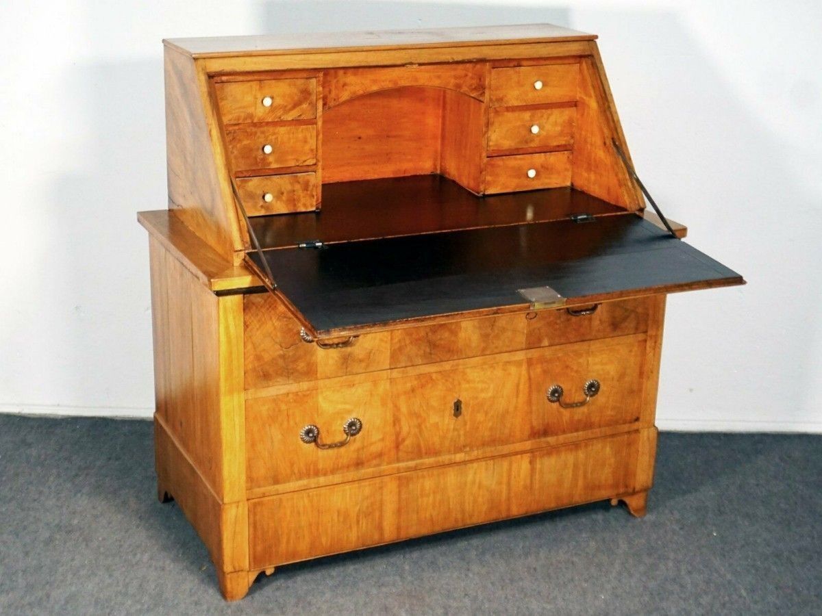 Schrägklappensekretär Biedermeier Nussbaum Alt Antik