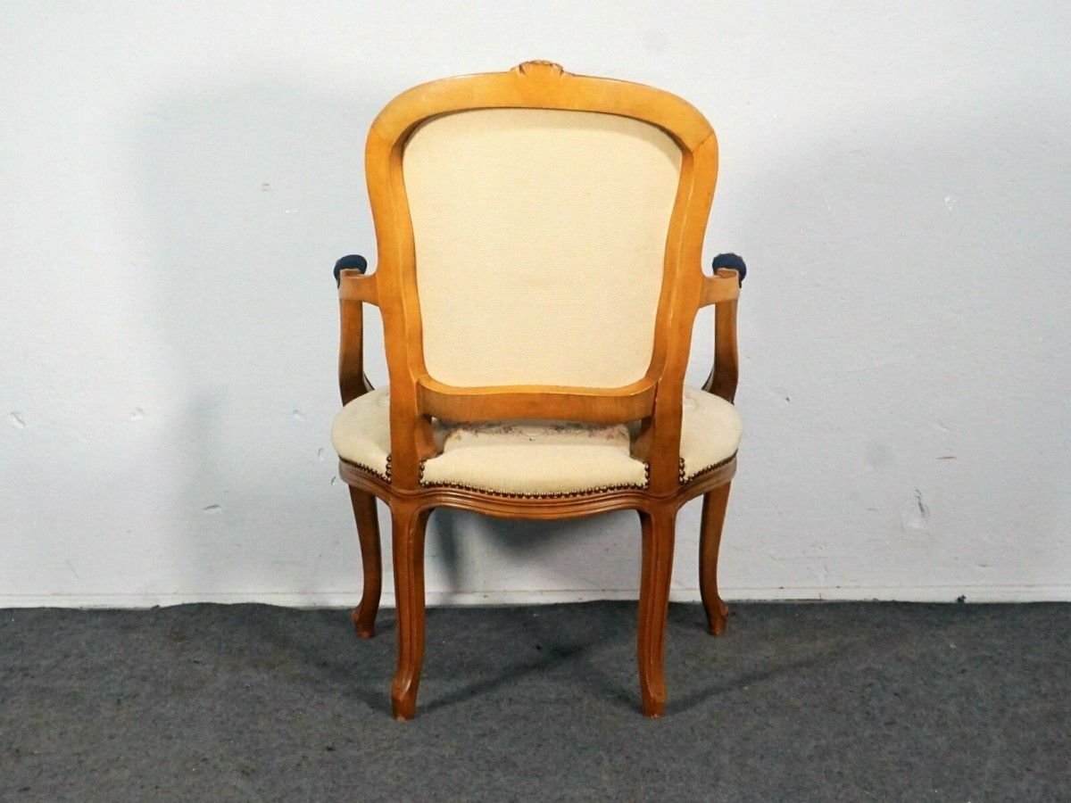 Armlehnsessel Rokoko-Stil Buche Stuhl Polster Alt Antik 2000-0061
