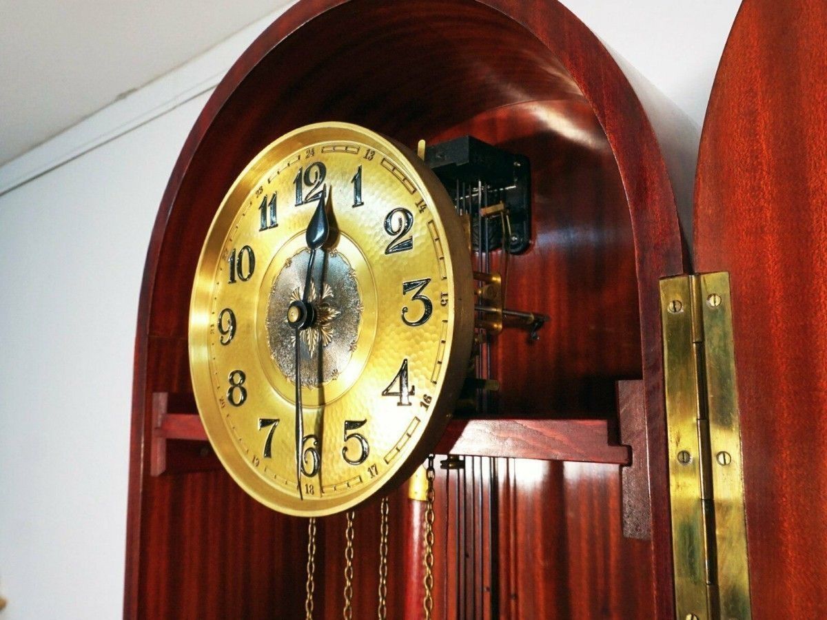 Standuhr 1930 Art Déco 'Embee' Mahagoni Uhr Alt Antik