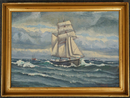 Ölgemälde Bild Segler Maritim Schiffe Gemälde Alt Antik 2000_0020