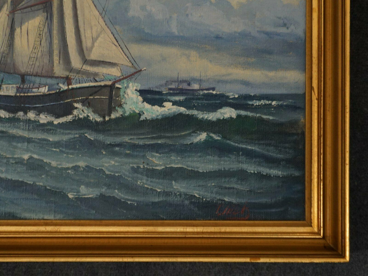 Ölgemälde Bild Segler Maritim Schiffe Gemälde Alt Antik 2000_0020