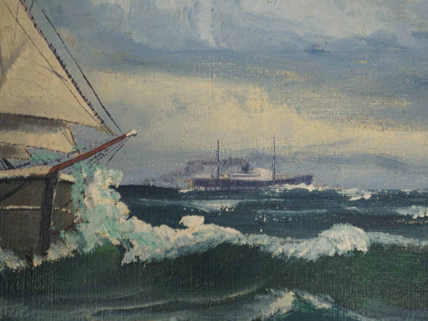 Ölgemälde Bild Segler Maritim Schiffe Gemälde Alt Antik 2000_0020