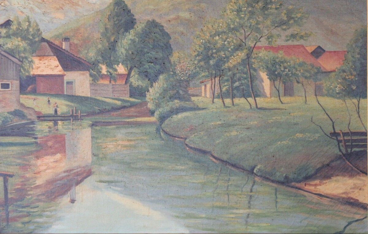 Großes Ölgemälde signiert Bild Kunst Öl Leinwand Rahmen 251