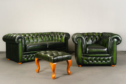 Fußhocker im Chesterfield Stil - Lederhocker Stuhl Chair Englischer Stil Lounge Clubsessel Alt Vintage MÖBLINGER