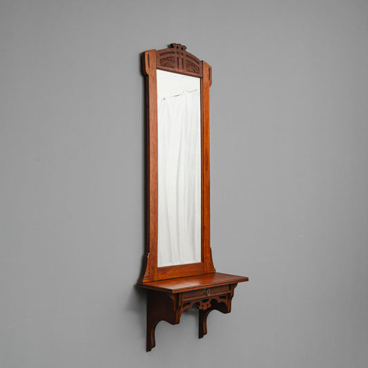 Jugendstil Wandspiegel mit Konsole in Nussbaum - Anfang des 20.Jahrhunderts