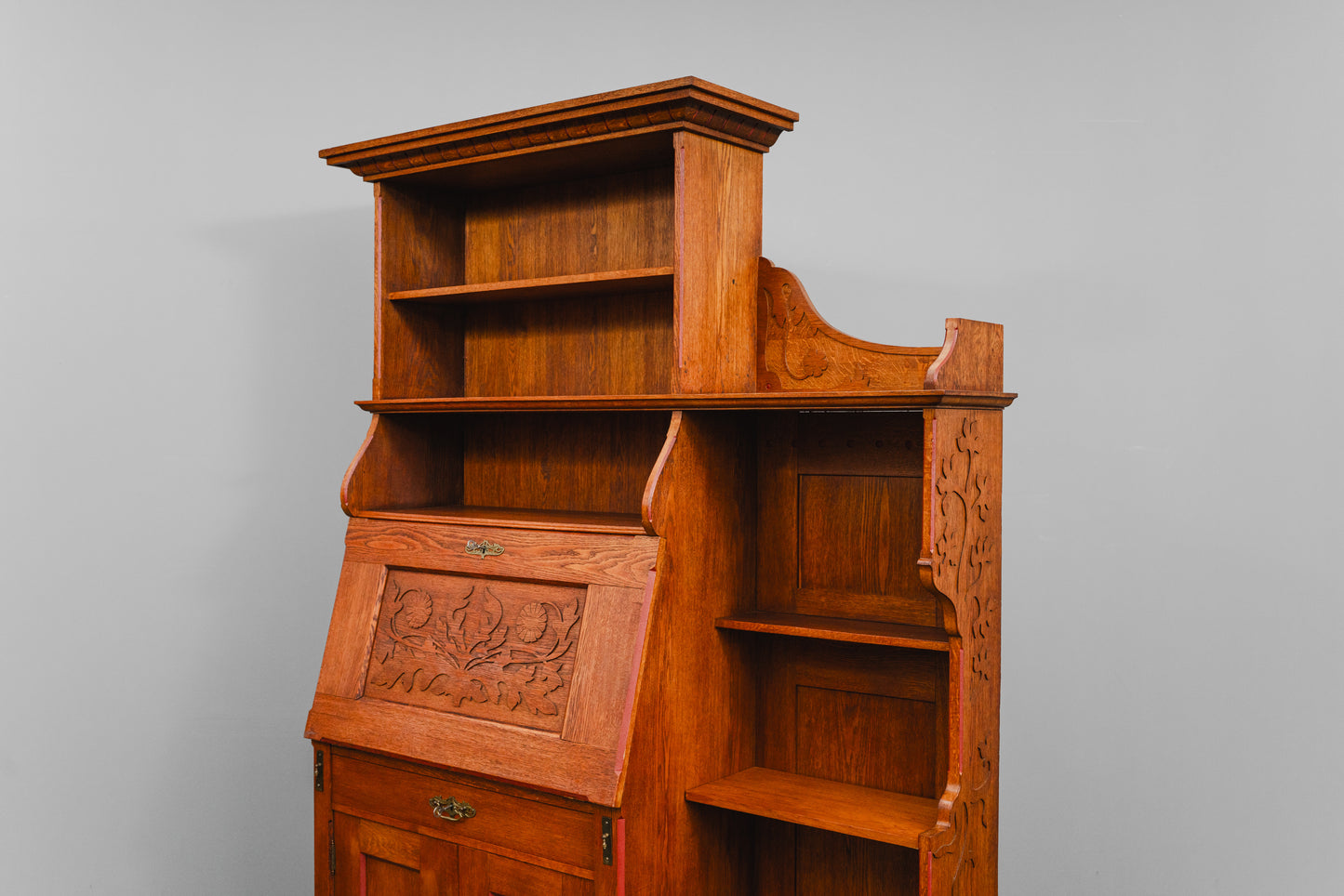 Jugendstil Bücherregal mit Sekretärfach in Eiche - Anfang des 20.Jahrhunderts