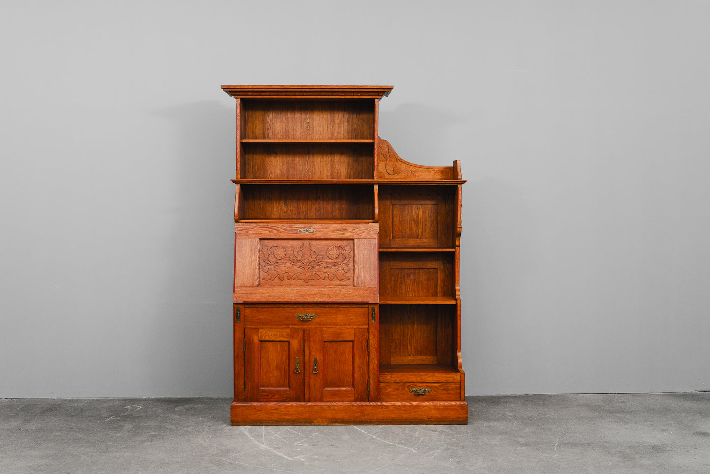 Jugendstil Bücherregal mit Sekretärfach in Eiche - Anfang des 20.Jahrhunderts