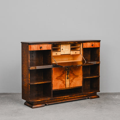 Art Déco Bücherregal mit Sekretärfach in Birke & Nussbaum - 1.Hälfte des 20.Jahrhunderts