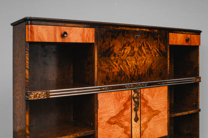 Art Déco Bücherregal mit Sekretärfach in Birke & Nussbaum - 1.Hälfte des 20.Jahrhunderts