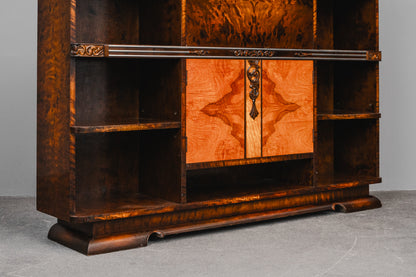 Art Déco Bücherregal mit Sekretärfach in Birke & Nussbaum - 1.Hälfte des 20.Jahrhunderts