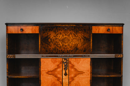 Art Déco Bücherregal mit Sekretärfach in Birke & Nussbaum - 1.Hälfte des 20.Jahrhunderts
