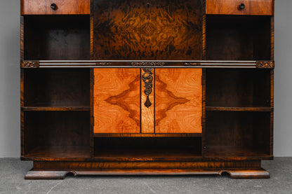 Art Déco Bücherregal mit Sekretärfach in Birke & Nussbaum - 1.Hälfte des 20.Jahrhunderts