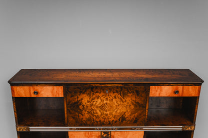 Art Déco Bücherregal mit Sekretärfach in Birke & Nussbaum - 1.Hälfte des 20.Jahrhunderts