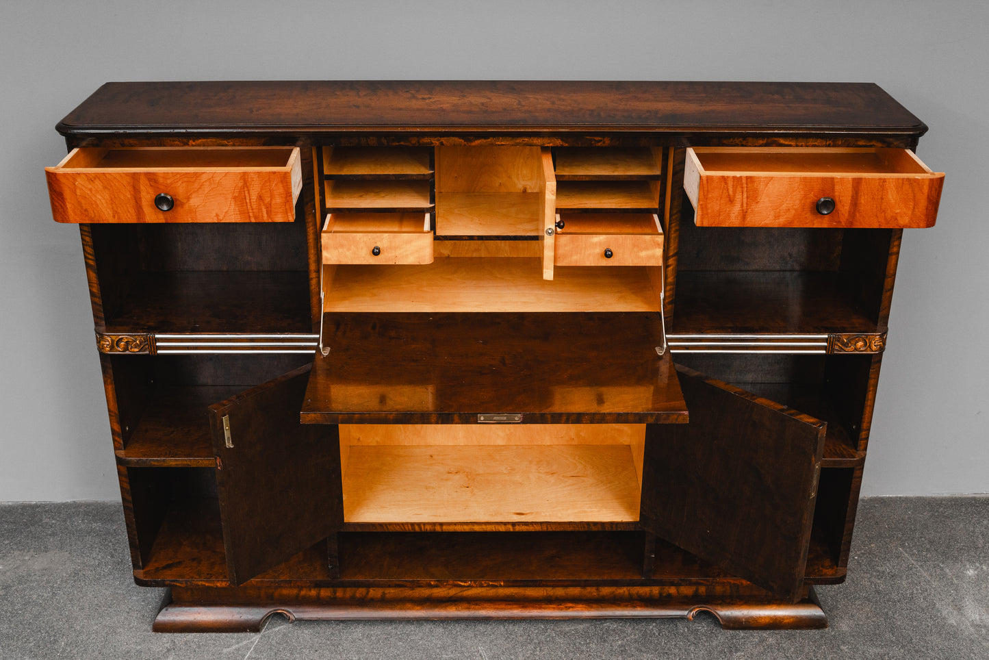 Art Déco Bücherregal mit Sekretärfach in Birke & Nussbaum - 1.Hälfte des 20.Jahrhunderts