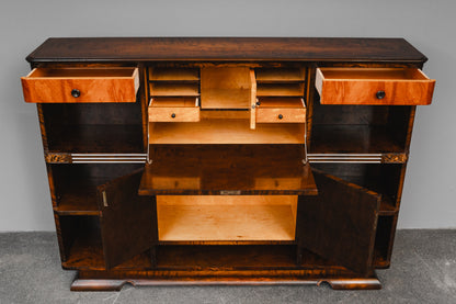 Art Déco Bücherregal mit Sekretärfach in Birke & Nussbaum - 1.Hälfte des 20.Jahrhunderts