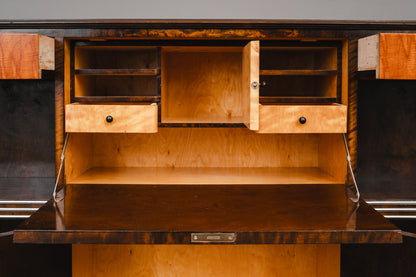Art Déco Bücherregal mit Sekretärfach in Birke & Nussbaum - 1.Hälfte des 20.Jahrhunderts