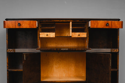 Art Déco Bücherregal mit Sekretärfach in Birke & Nussbaum - 1.Hälfte des 20.Jahrhunderts