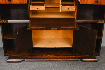 Art Déco Bücherregal mit Sekretärfach in Birke & Nussbaum - 1.Hälfte des 20.Jahrhunderts