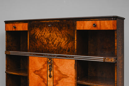 Art Déco Bücherregal mit Sekretärfach in Birke & Nussbaum - 1.Hälfte des 20.Jahrhunderts