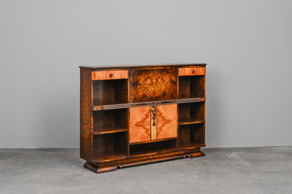 Art Déco Bücherregal mit Sekretärfach in Birke & Nussbaum - 1.Hälfte des 20.Jahrhunderts