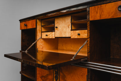 Art Déco Bücherregal mit Sekretärfach in Birke & Nussbaum - 1.Hälfte des 20.Jahrhunderts