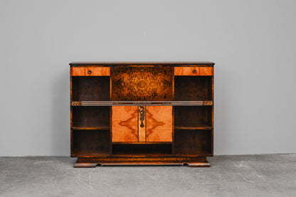 Art Déco Bücherregal mit Sekretärfach in Birke & Nussbaum - 1.Hälfte des 20.Jahrhunderts