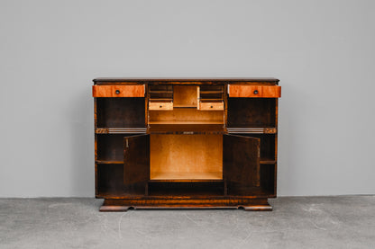 Art Déco Bücherregal mit Sekretärfach in Birke & Nussbaum - 1.Hälfte des 20.Jahrhunderts