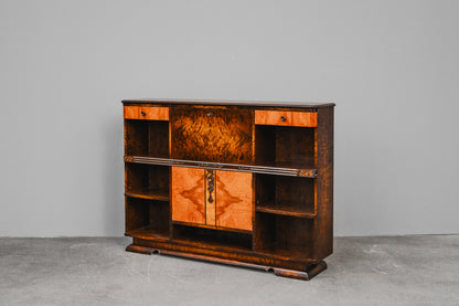 Art Déco Bücherregal mit Sekretärfach in Birke & Nussbaum - 1.Hälfte des 20.Jahrhunderts