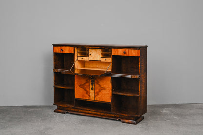 Art Déco Bücherregal mit Sekretärfach in Birke & Nussbaum - 1.Hälfte des 20.Jahrhunderts