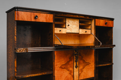Art Déco Bücherregal mit Sekretärfach in Birke & Nussbaum - 1.Hälfte des 20.Jahrhunderts