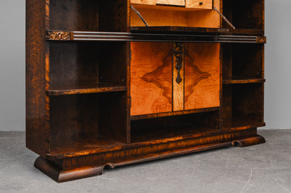 Art Déco Bücherregal mit Sekretärfach in Birke & Nussbaum - 1.Hälfte des 20.Jahrhunderts