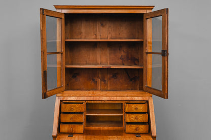 Biedermeier Schrägklappensekretär mit Vitrinenaufsatz in Ulme - 1.Hälfte des 19.Jahrhunderts